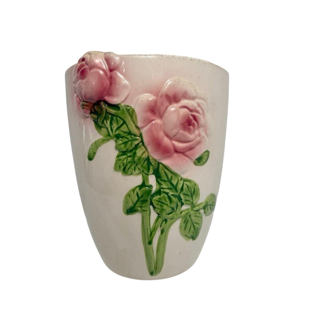 Rose Wall Pocket Sconce Vase Ceramic Vintage 6" Cream Pink Unbranded